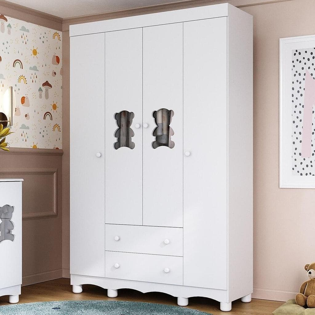 Guarda-roupa Infantil 122cm com Vidro 4 Portas e 2 Gavetas Ternura Multimóveis MP4478