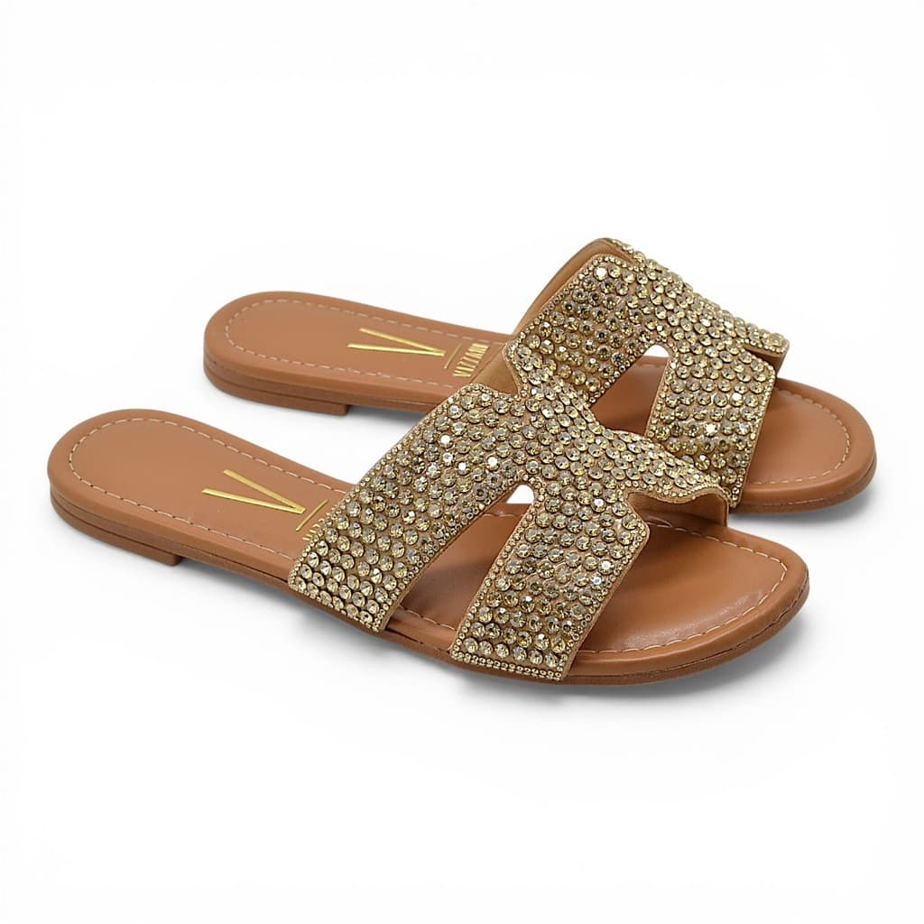 Sandalia Rasteira Vizzano Feminina Strass Brilho Pedraria