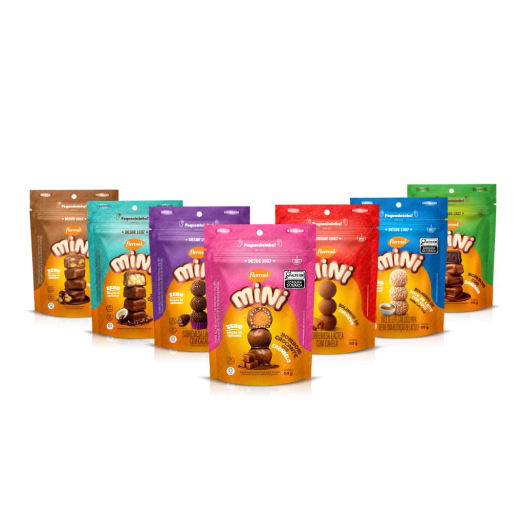 Kit 7 Pacotes de Mini Bombons Sortidos Flormel Zero Açucar