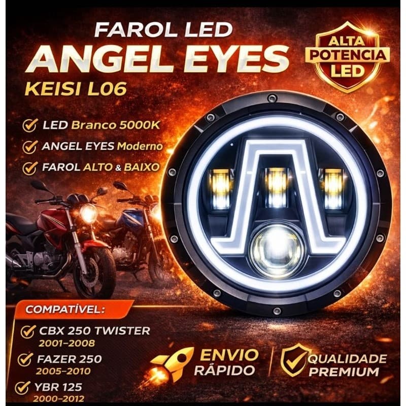 Farol LED Angel Eyes Keisi L06 | CBX 250 Twister 2001-2008 | Fazer 250 2005-2010 – Design Moderno