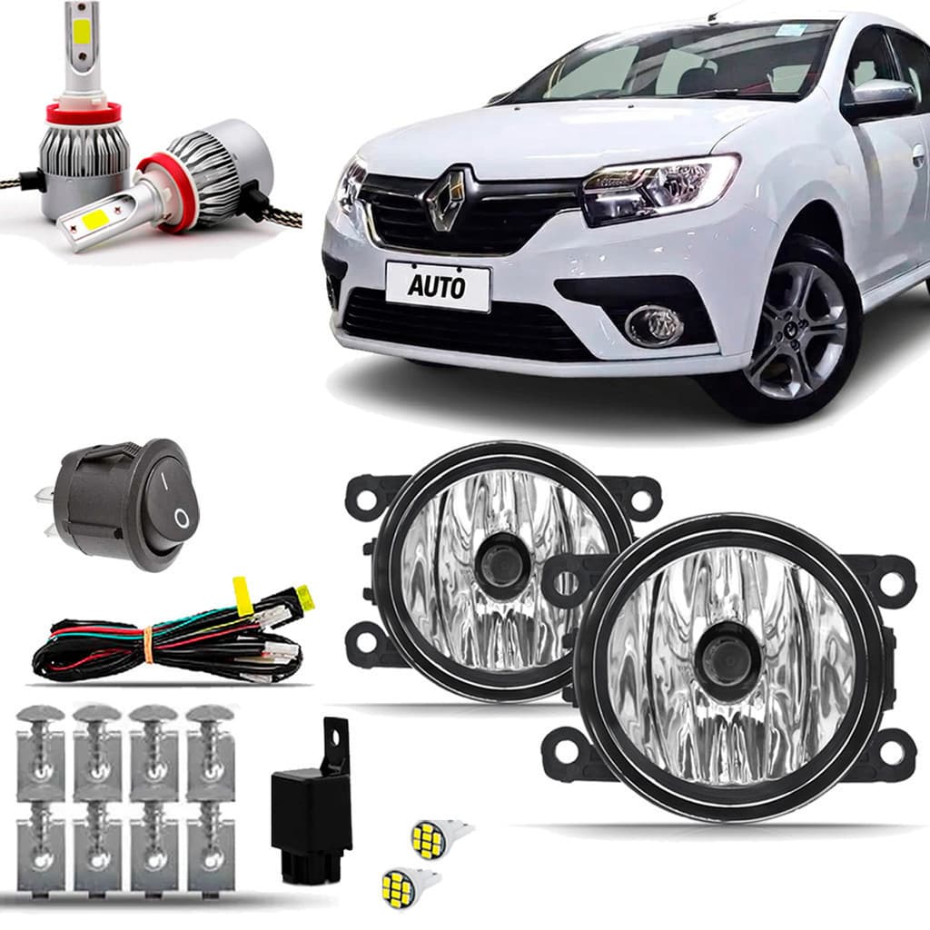 Kit Farol Milha Neblina Auxiliar Farolete Cibie Completo Renault Sandero 2020 2021 2022 Super Led 6000K