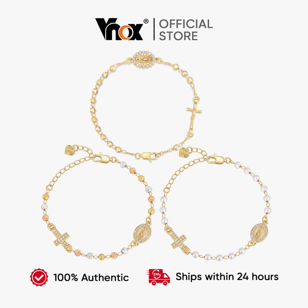 Pulseira Vnox Virgem Maria Guadalupe Banhada A Ouro 14K CZ Cruz Religiosa Católica Presente De Comemoração De Páscoa