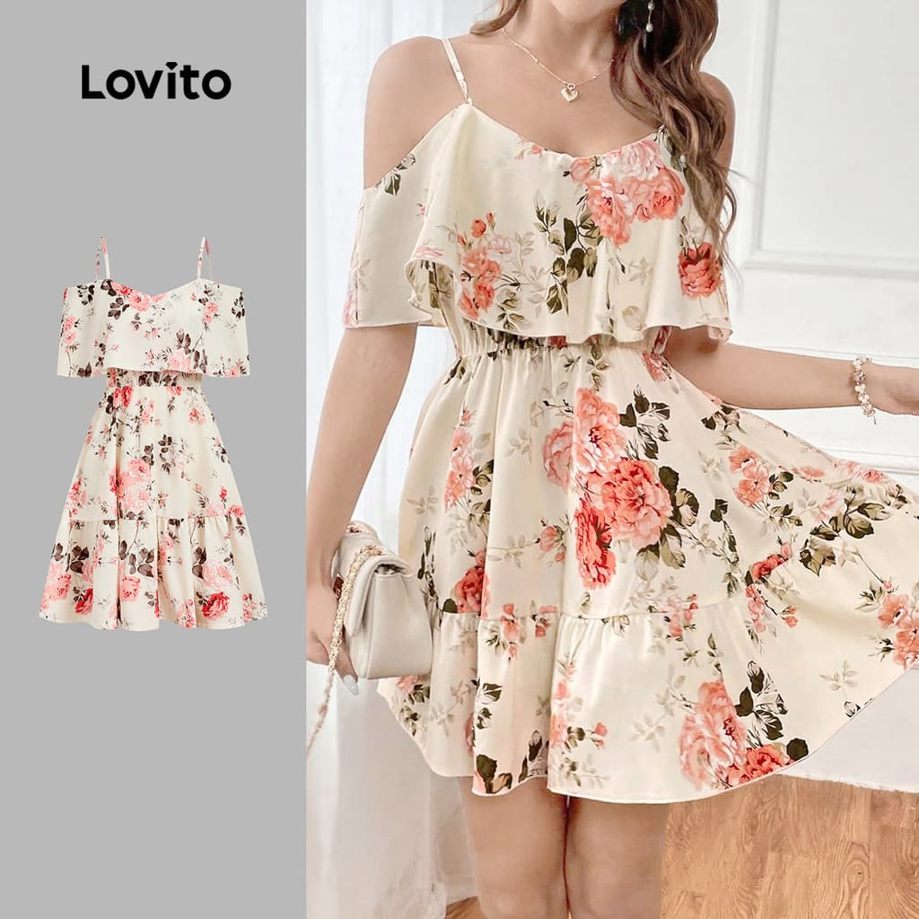 Lovito Vestido Boho com Babado Na Barra Estampa Primavera/verão para Mulheres L183ED1059
