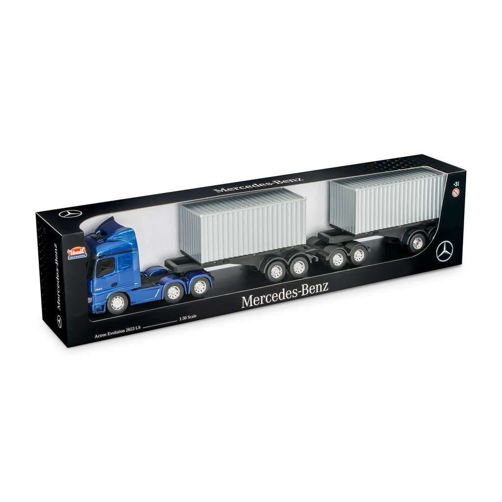 Caminhão infantil Menino Miniatura Mercedes Benz Actros Rodotrem Container