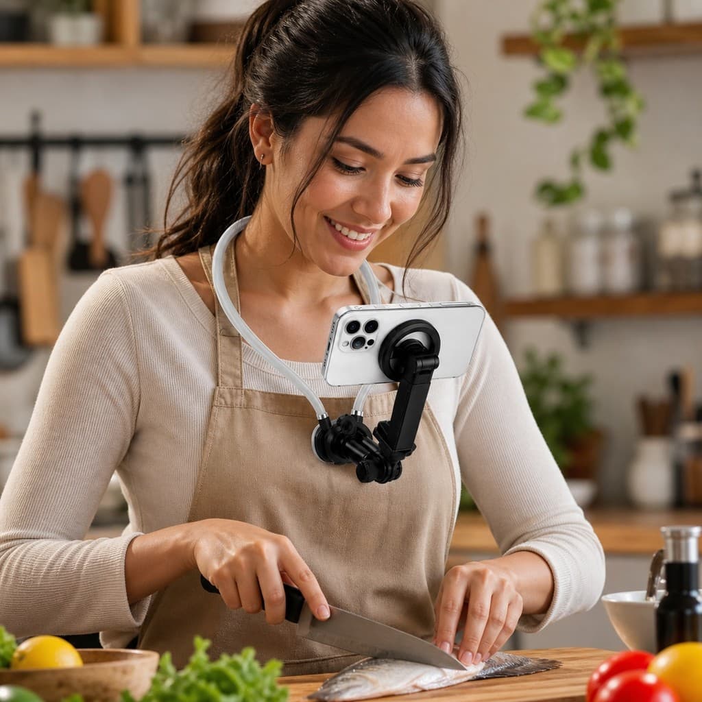 Suporte de Pescoço Celular Ergonômico Flexível Rotação 360 para Gravar Vídeos POV OR-PL34