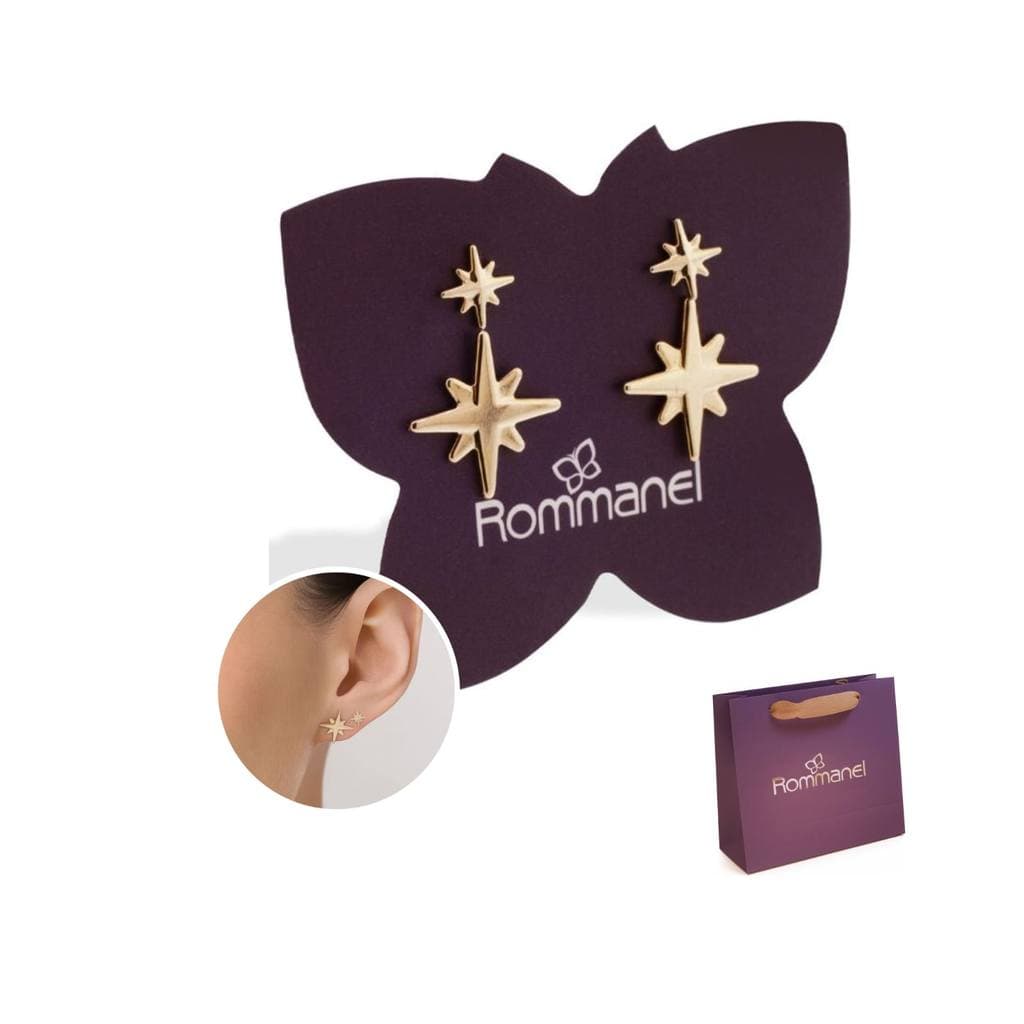 Kit Brinco Estrelas Rommanel - 2 pares - Coleção Divina 527528 Sacola de brinde