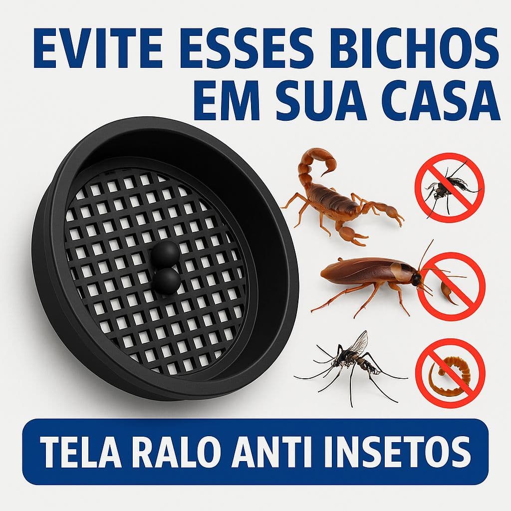 Tela Protetora Anti Inseto Escorpião Dengue Baratas Para Ralos 10Cm ou 15Cm Preto Contra Entupimento
