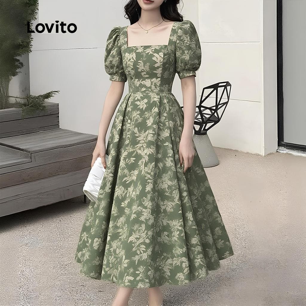 Lovito Vestido Casual Verde Com Zíper Para Férias Na Primavera/verão Ideal Para Mulheres L161LD013