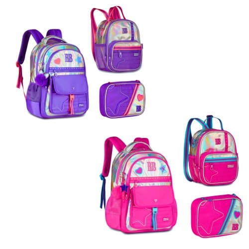 Kit Mochila de Costas Com Lancheira  e Estojo Rebecca Bonbon Shine - Clio Style