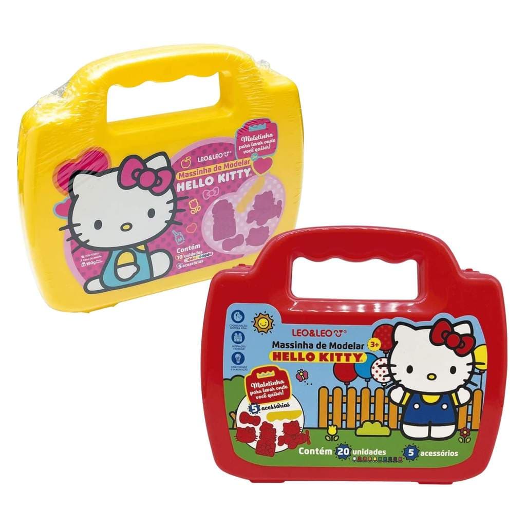 Massinha de Modelar Maleta Hello Kitty c/ 10 Cores + 5 Moldes Sortido e Unitário Leonora - 72566