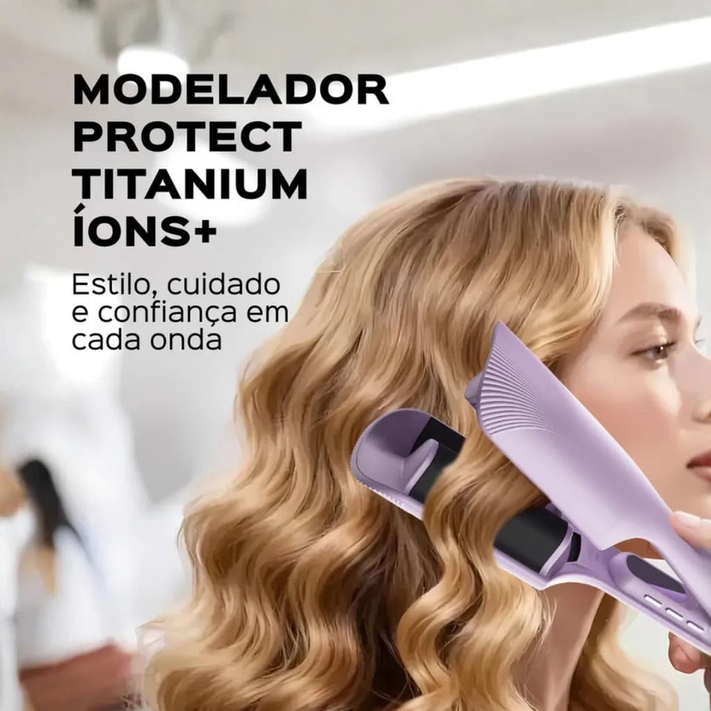 Modelador de Ondas Protect Titanium Lena S17S Íons+, 32mm, Aquecimento Rápido, Painel de Titanium, Cordão Giratório 360°