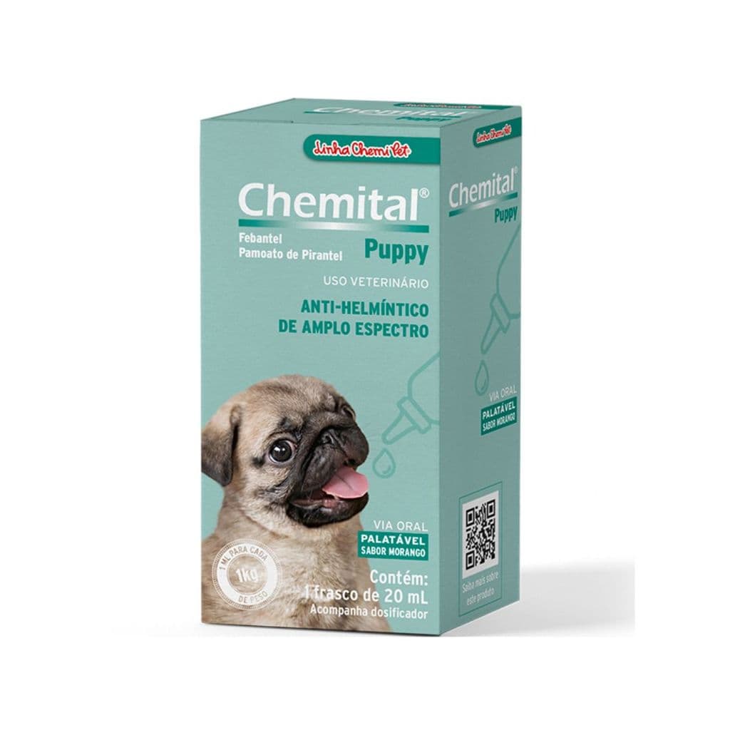 Chemital Puppy Vermífugo 20ml P/ Cães Filhotes Sabor Morango