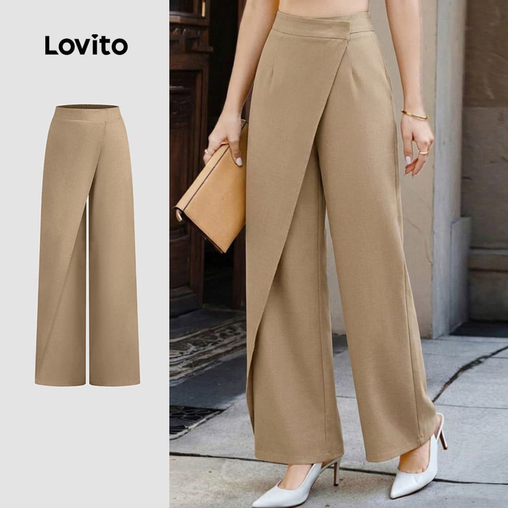 Lovito Elegante Calças Assimétricas De Primavera/verão para Deslocamento Na Cor Damasco Para Mulheres L171AD071