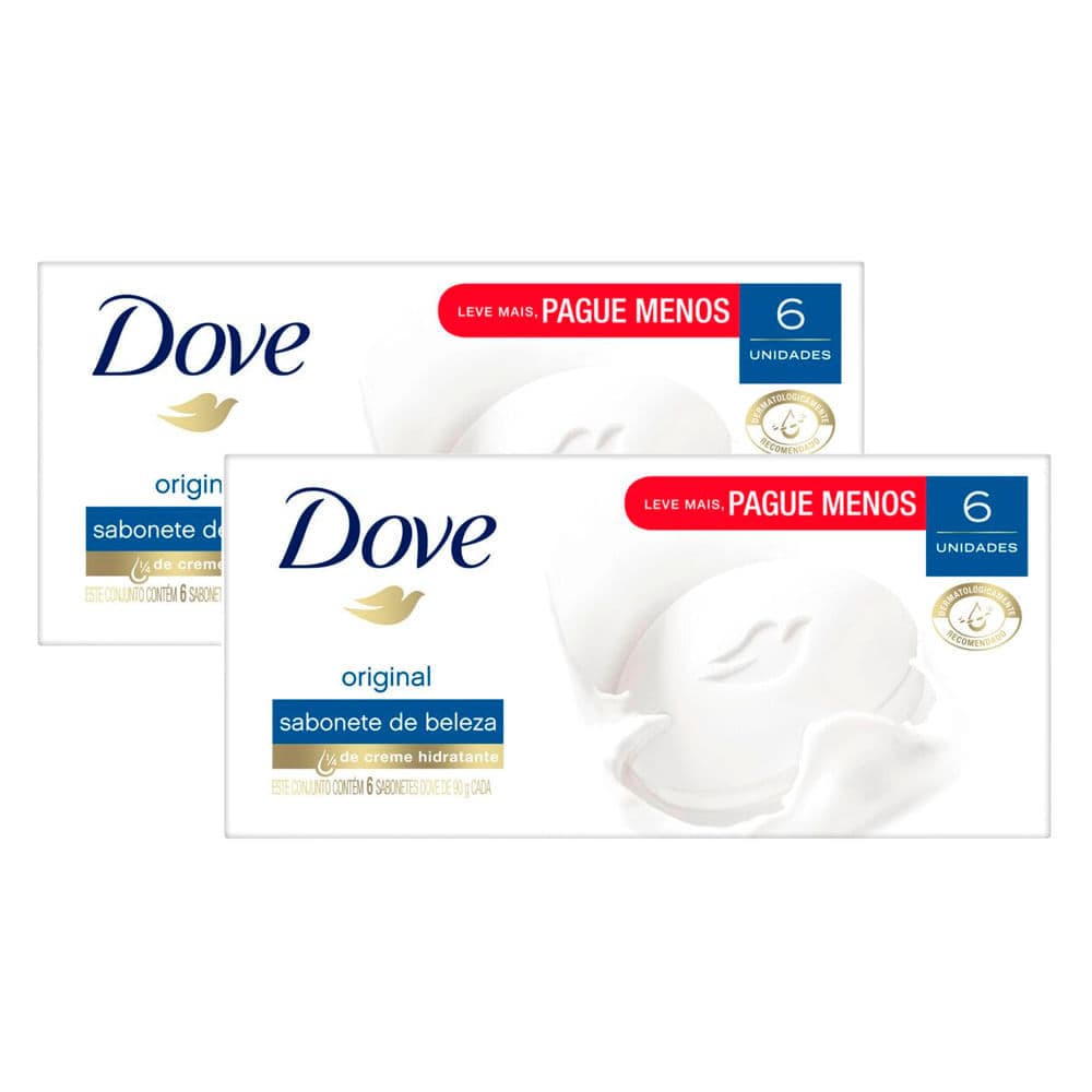 Kit 2 Sabonete em Barra Dove Original com 6 Unidades de 90g cada Leve Mais Por Menos