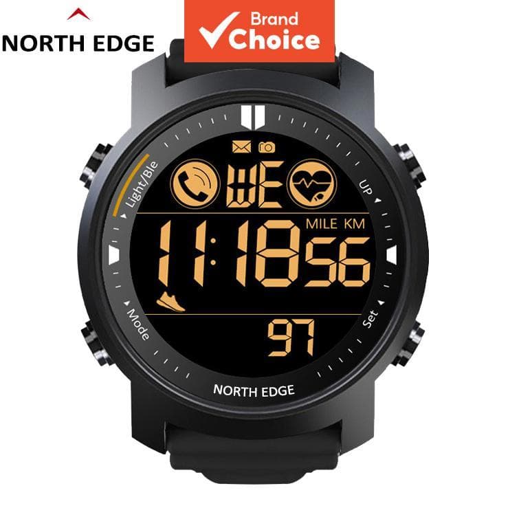 North Edge Men Digital Sports Watch 50m À Prova D'água Frequência Cardíaca Pedômetro Calorias Notificações De Mensagens