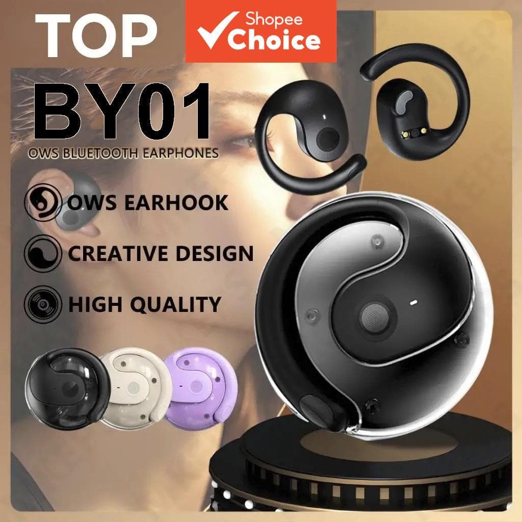 OWS BY01 Fones de Ouvido de Som HiFi de Qualidade, Fone Bluetooth Sem Fio com Bateria de Grande Capacidade
