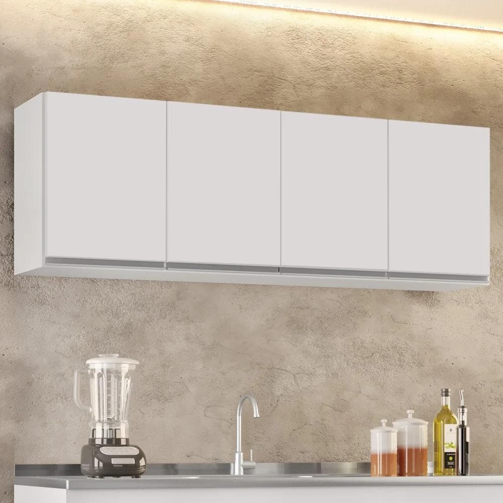 Armário de Cozinha Aéreo 160cm 4 Portas Nevada Branco - Lumil Móveis