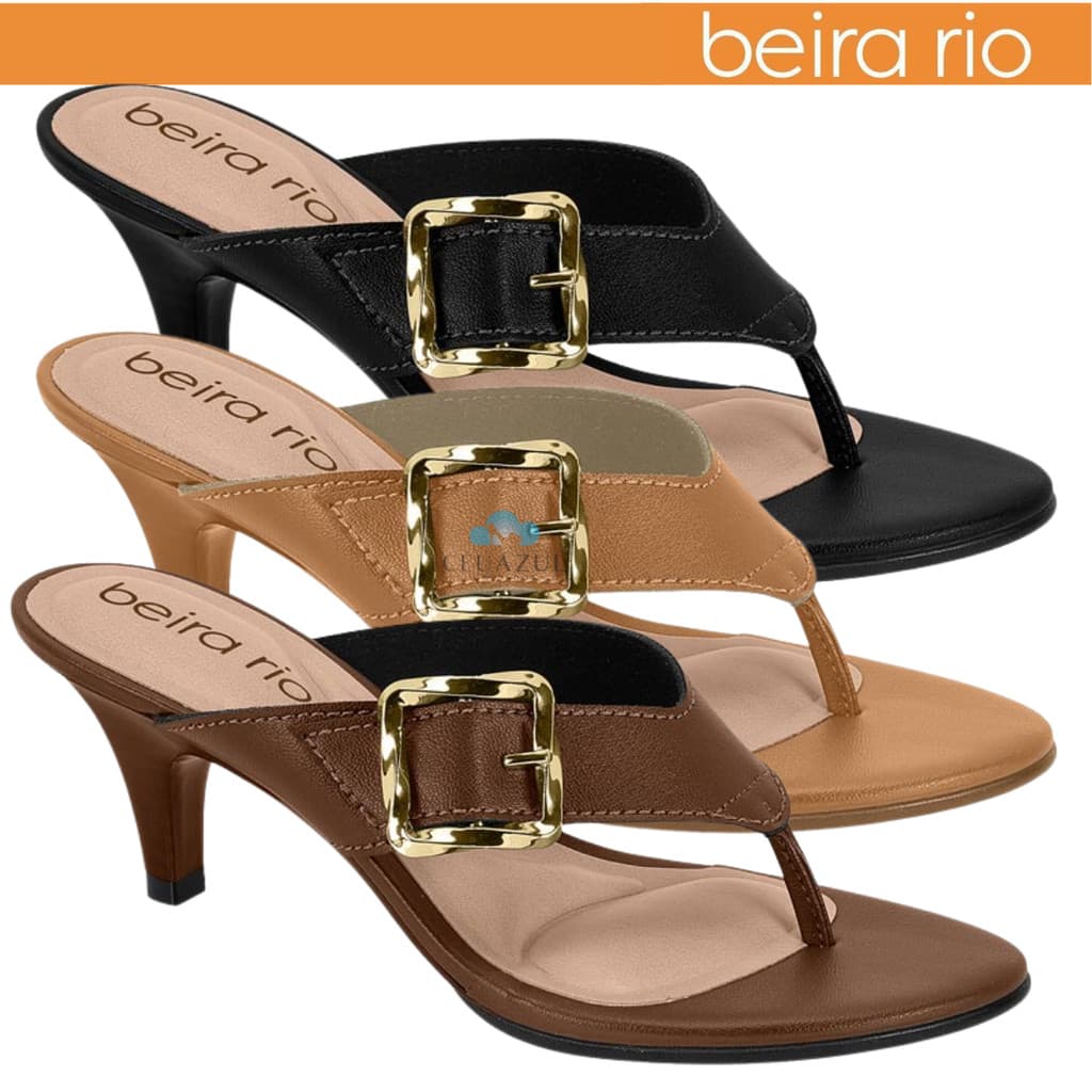 Tamanco Feminino Beira Rio Salto Médio Fino Fivela Dourada Fashion Moda
