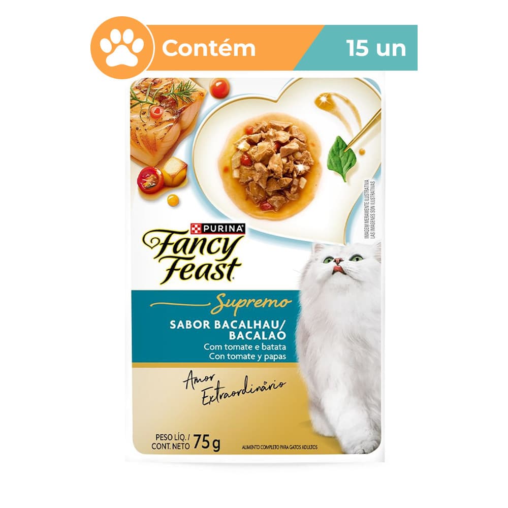 Ração Úmida Fancy Feast Supremo Bacalhau Gatos 15x75g