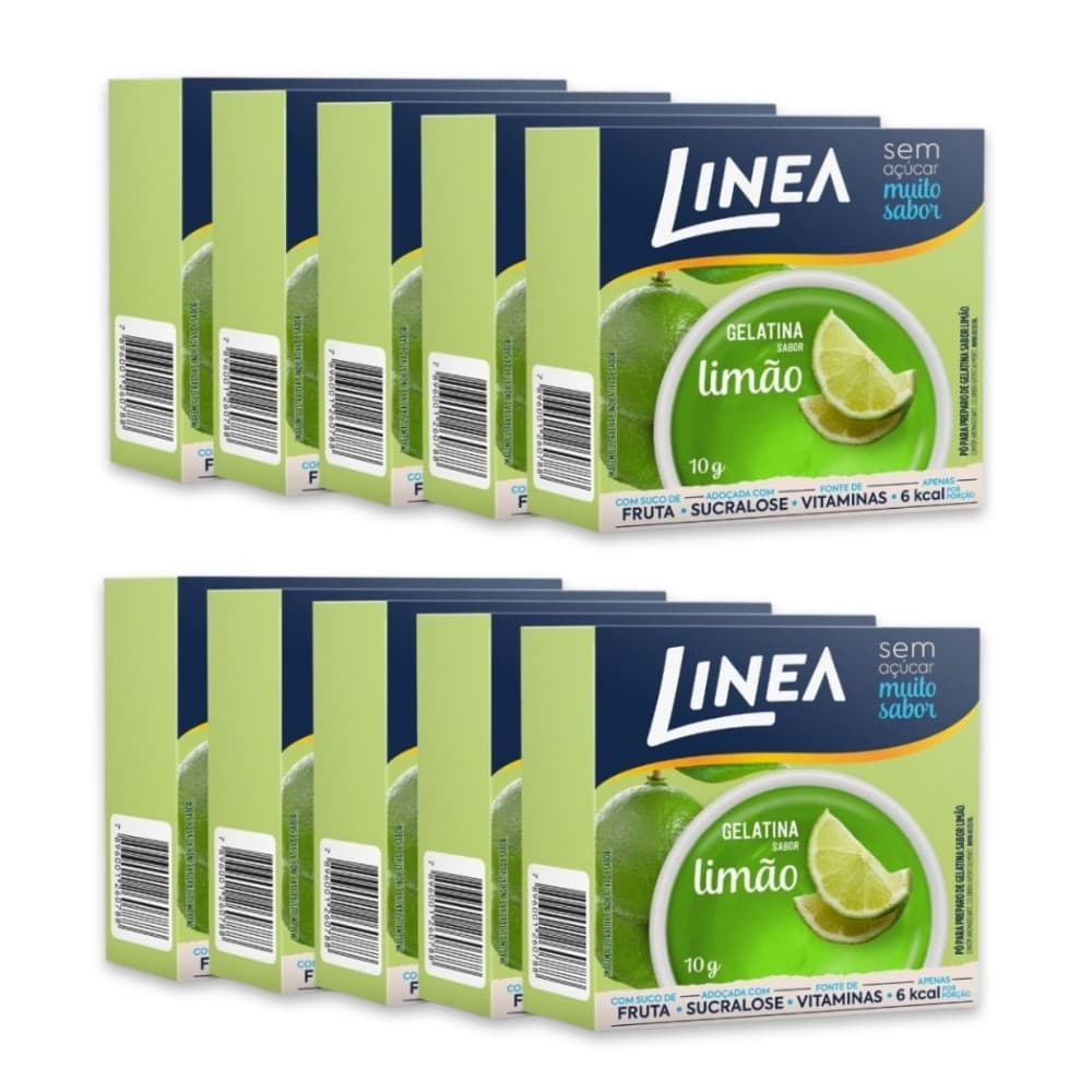 Kit com 10 Gelatinas Em Pó Linea Sabor Limão 10g