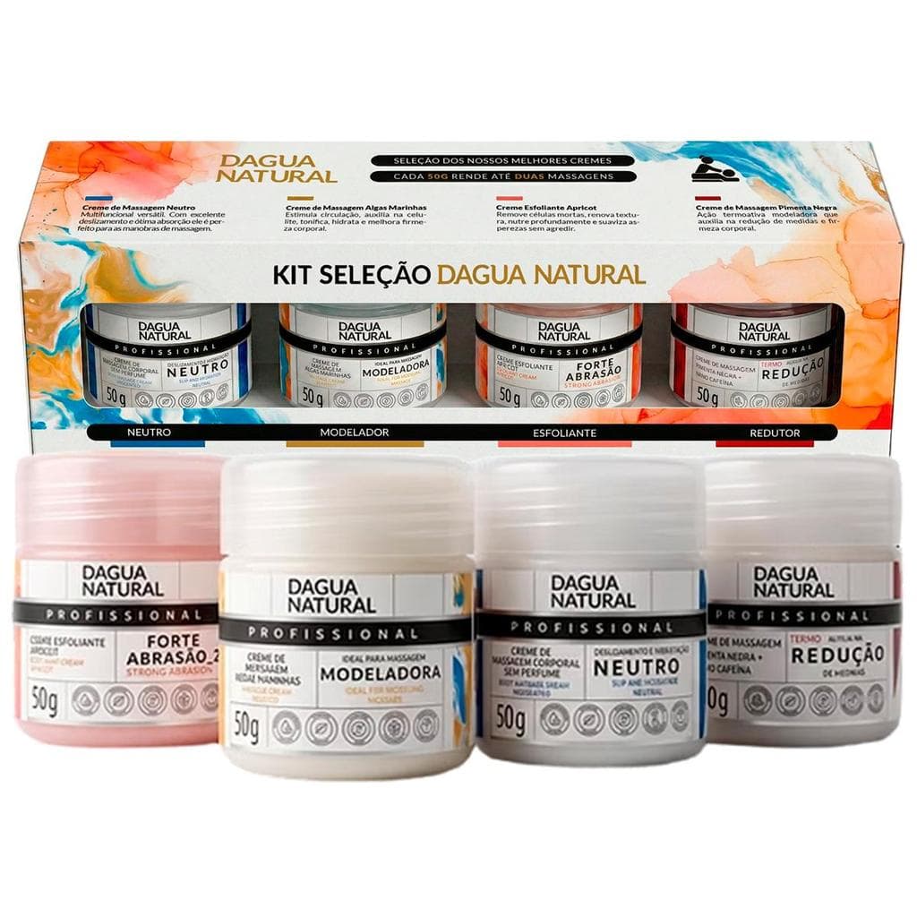 Kit Seleção Dagua Natural 4 Cremes 50g Profissional Neutro Modelador Esfoliante e Redutor