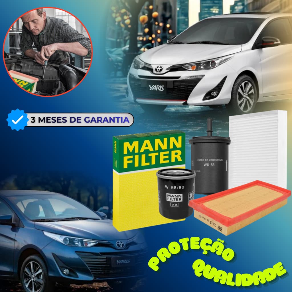 Kit de Filtros Mann Filter Yaris 1.3/1.5 16V Flex 2018 em diante SP110714