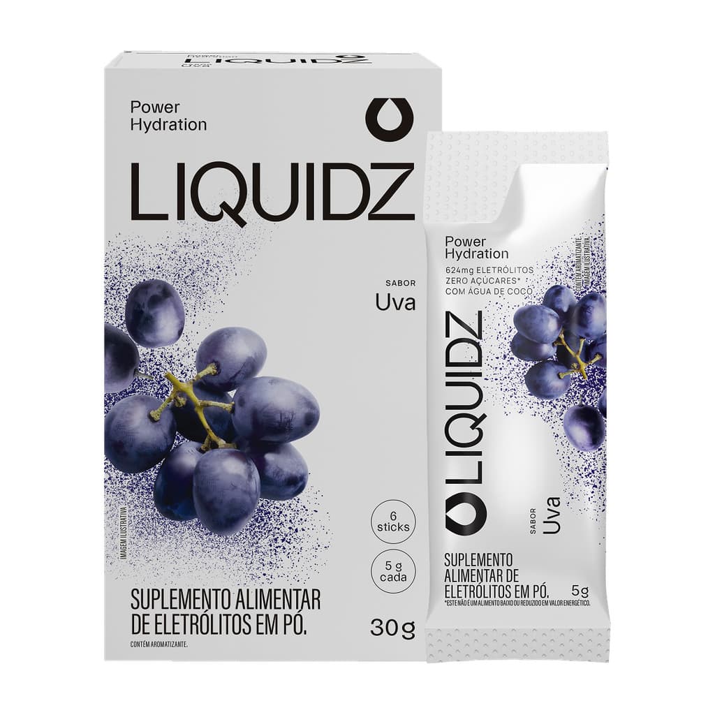 LIQUIDZ® - Eletrólitos Zero Açúcares - Sabor Uva - Kit 1 Caixa 6 sachês