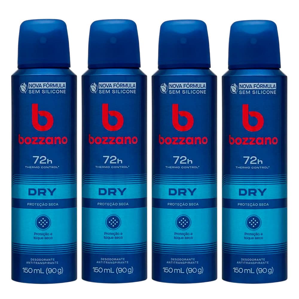 Kit Desodorante Aerossol Masculino Bozzano Dry 150ml - 4 Unidades