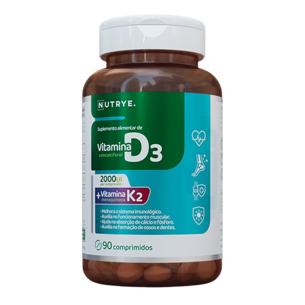 Vitamina D3 2000UI + K2 – Suplementação Diária – 90 Comprimido
