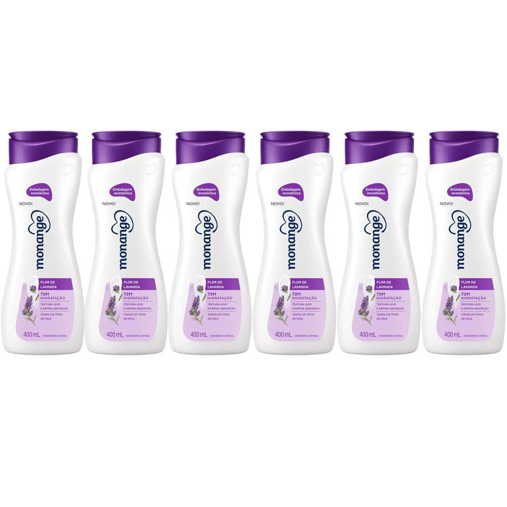 Kit Creme Hidratante Corporal Monange Flor de Lavanda 400ml - 6 Unidades