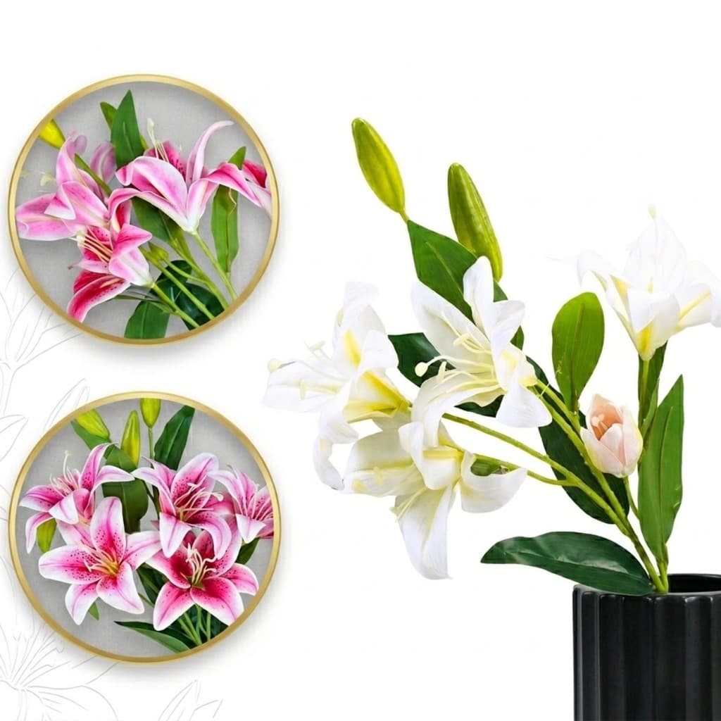 Buquê de Lírio Artificial com 4 Flores Decoração Casamento Arranjos Decorar Festas Castela