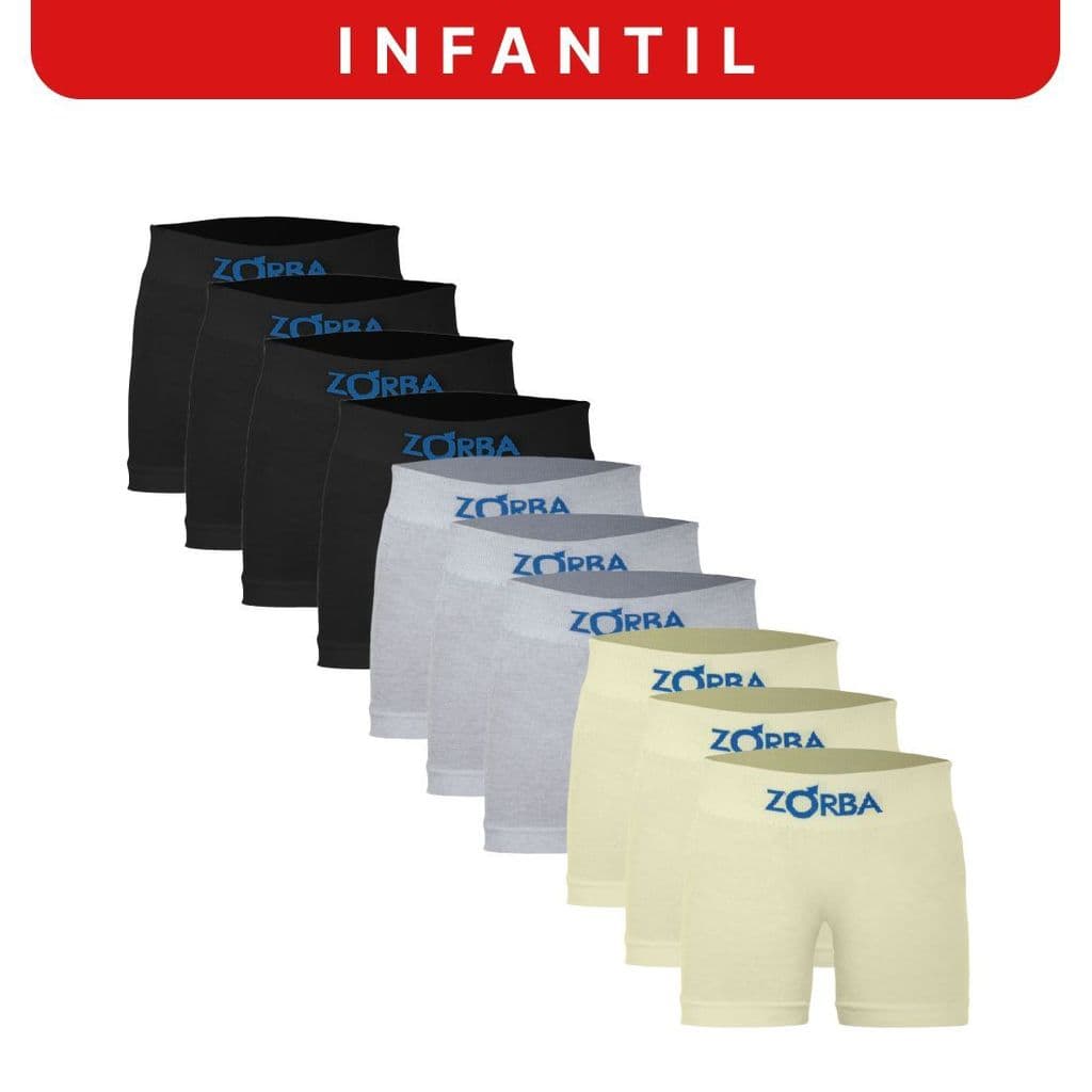 Kit 10 Cuecas Zorba Infantil Boxer Algodão Sem Costura 678