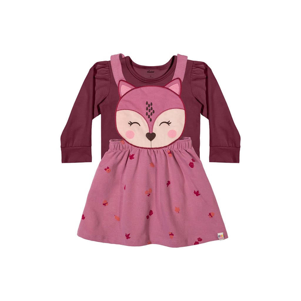 Conjunto Bebê Menina Vestido e Blusa Raposa Elian Bordô