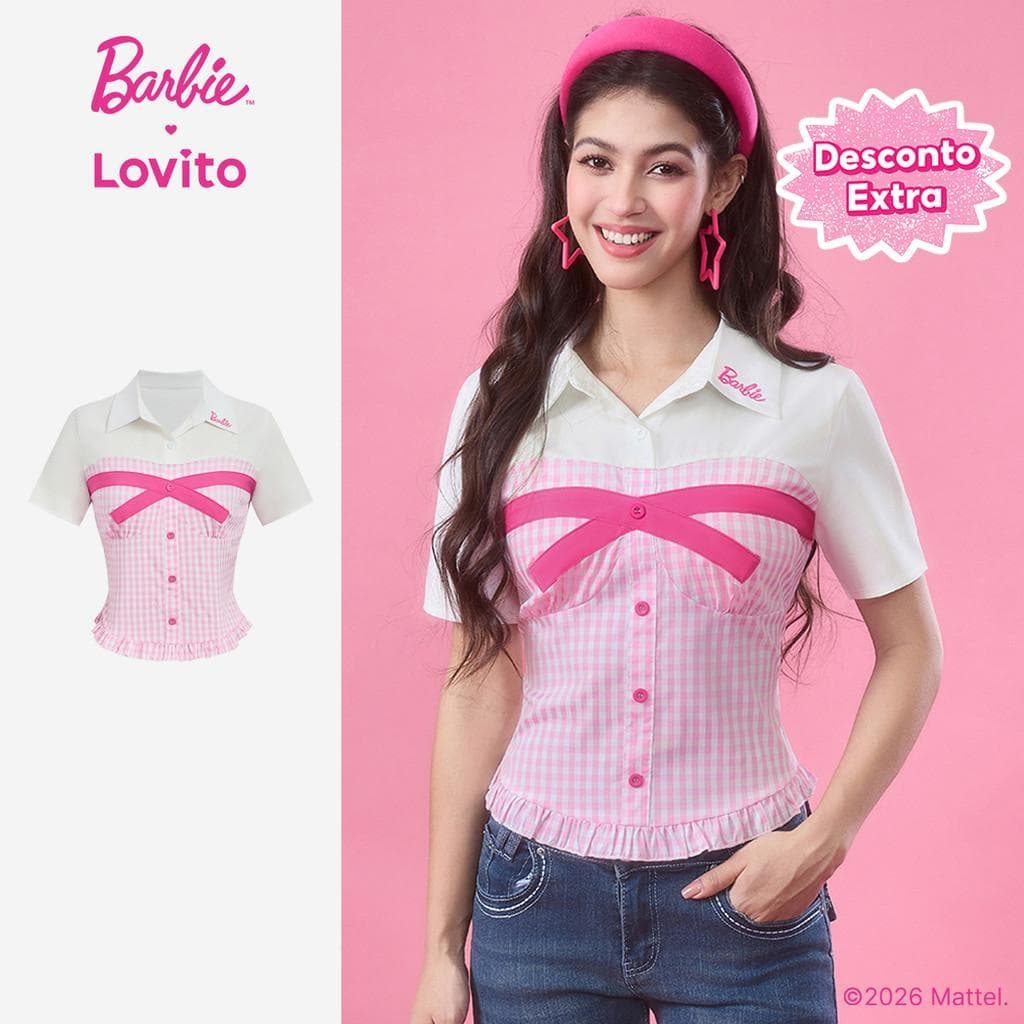 Barbie™ X Lovito Elegante Blusa Bordado Costura em Tecido Blusa Primavera/verão para Mulheres LB1AD030