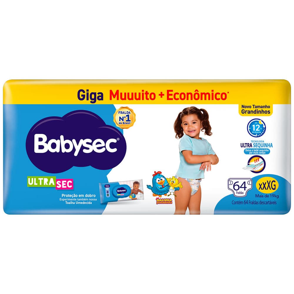 Fralda Descartável Babysec Galinha Pintadinha Ultrasec Giga XXXG 64 Unidades