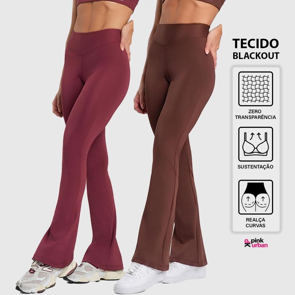 Kit 2 Calça Legging Fitness Feminino Flare Cintura Alta Balance Blackout Zero Transparência Bailarina
