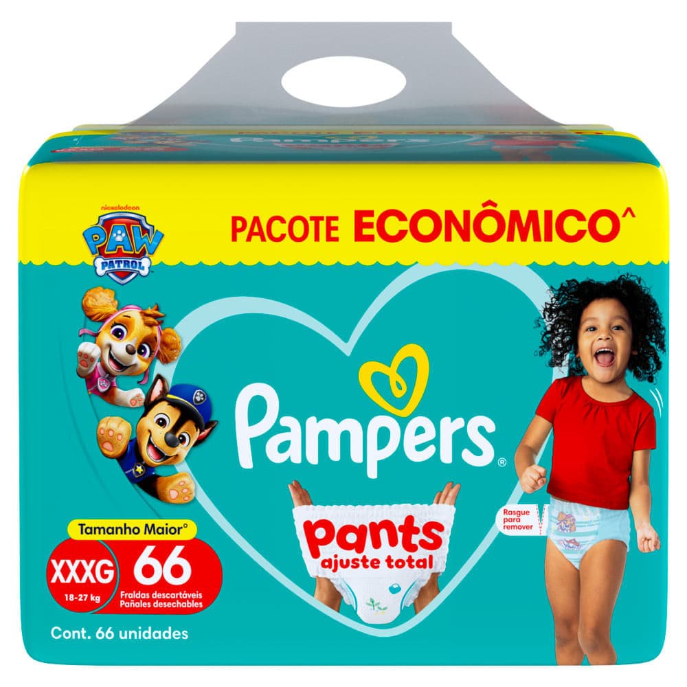 Fralda Pampers Pants Ajuste Total Tamanho XXXG 66 Unidades Descartáveis Pacote Econômico