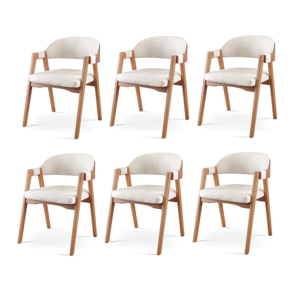 Kit 6 Cadeiras para Mesa de Jantar Gaia Yescasa Bege Linho Nude