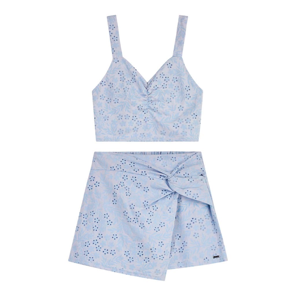 Conjunto Juvenil Menina Devorê Floral Beats Azul