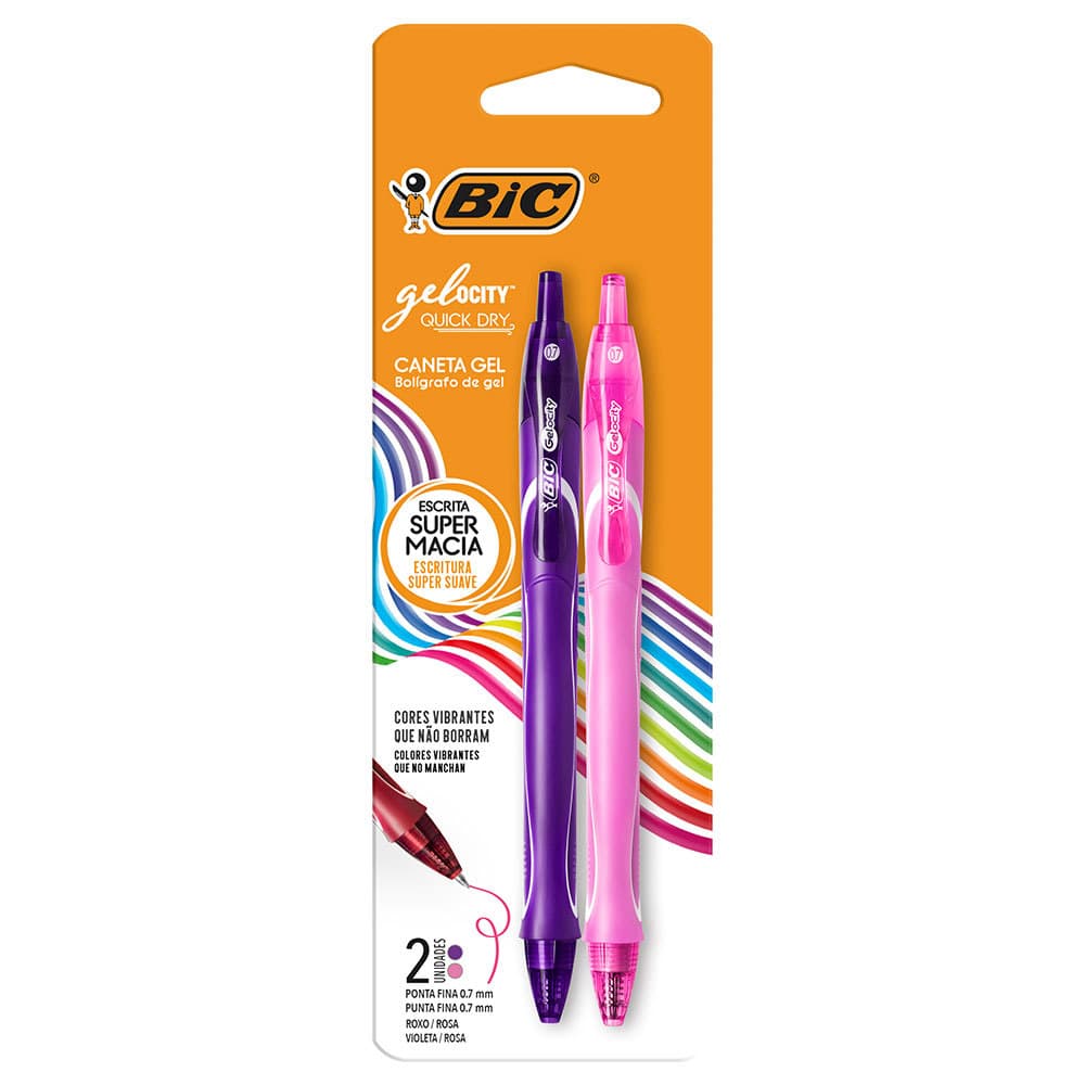 Caneta gel Gelocity Quick Dry 0.7mm com 2 unidades Rosa/Roxo Bic