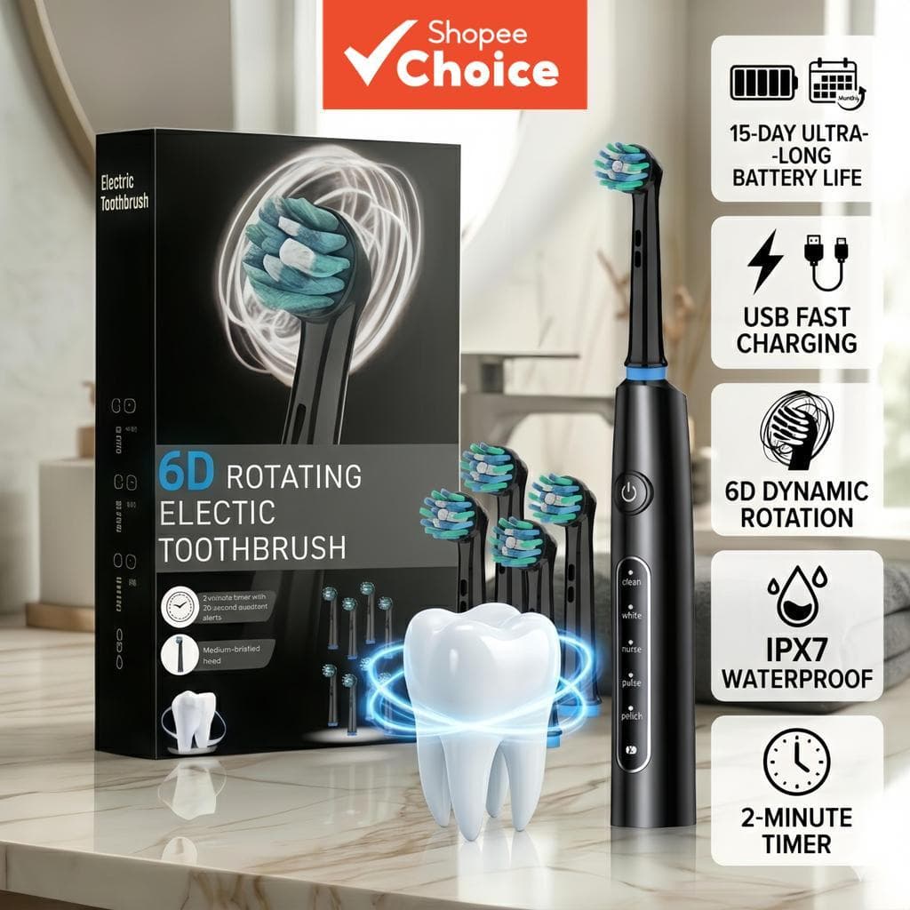 Escova de Dentes Elétrica Recarregável para Adultos com 5 Modos e Carregamento USB Tipo-C