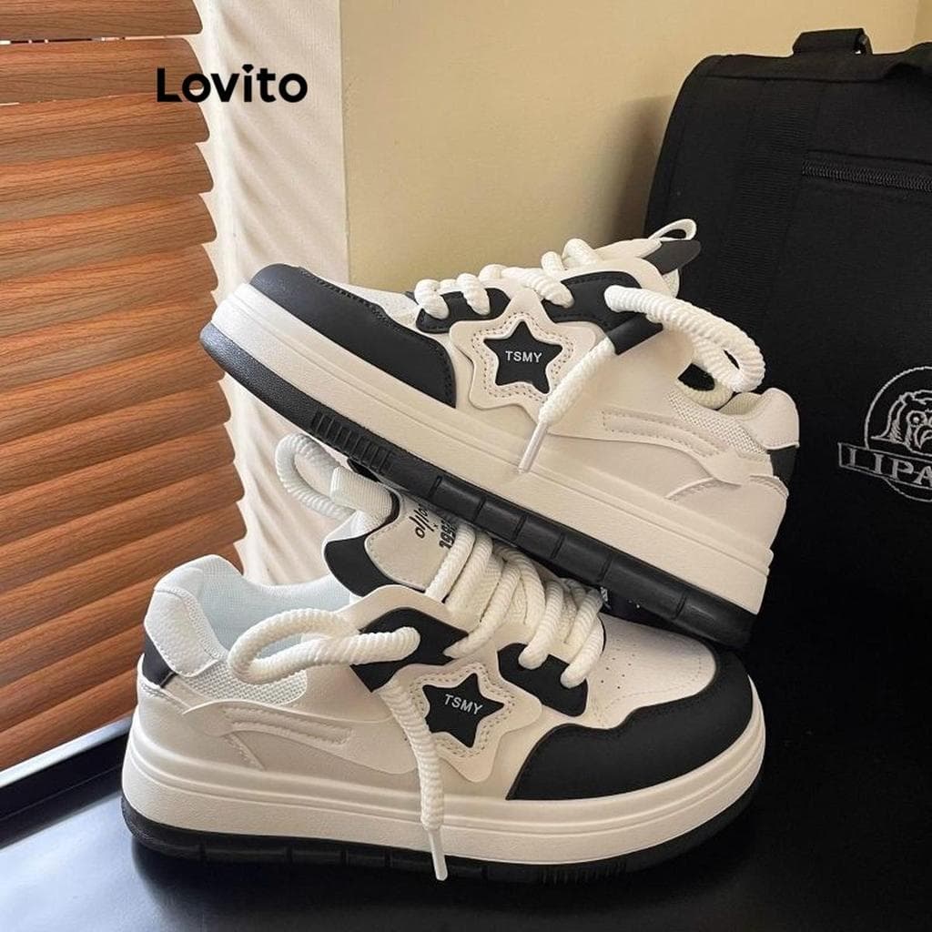 Lovito Tênis Casual Esportivo Com Cadarço Estilo Coreano Para Uso Diário Ao Ar Livre Feminino LFA23222