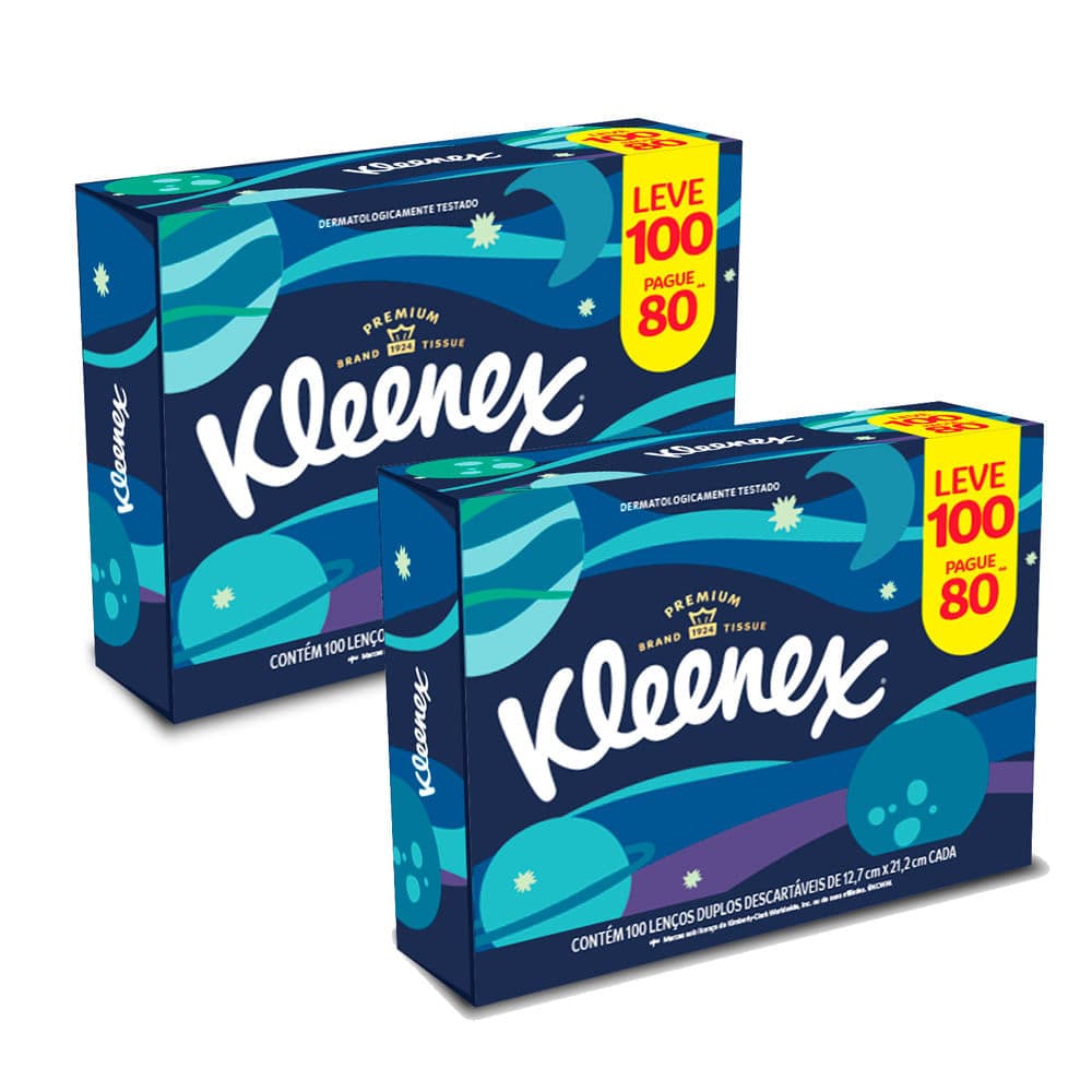 Kit 2 Lenço de Papel Kleenex Premium Leve 100 Pague 80