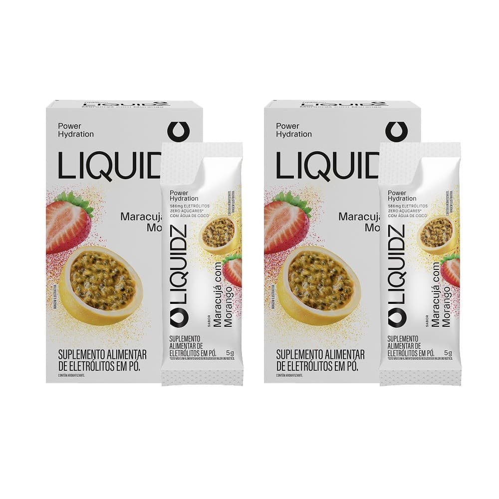 LIQUIDZ® - Eletrólitos Zero Açúcares - Maracujá com Morango - Kit 2 Caixas - 12 sachês