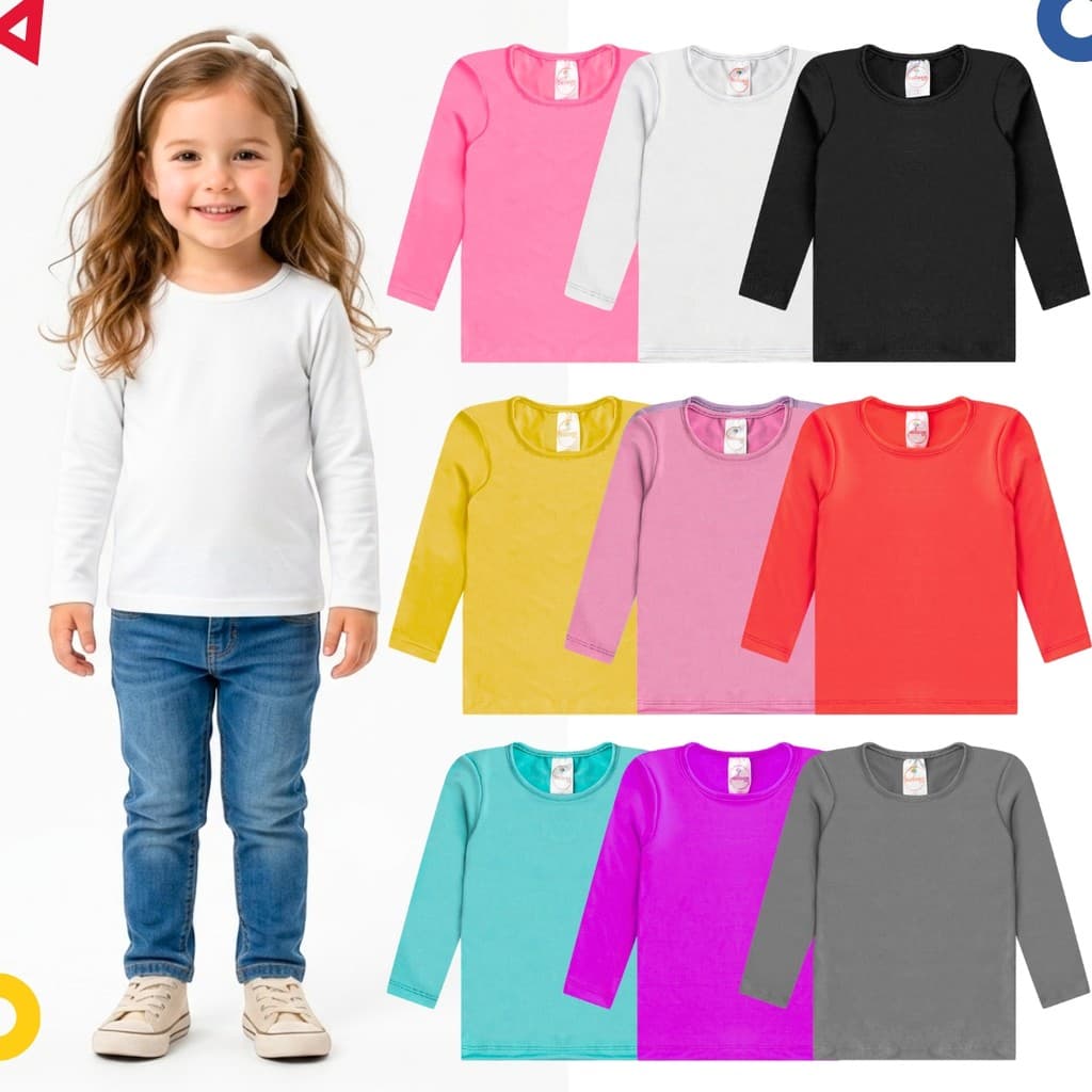 Kit 2 Blusas Infantil Feminina Térmica Segunda Pele Manga Longa Forrada Inverno