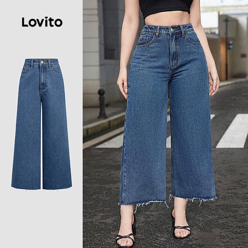 Lovito Casual Jeans Lavados com Zíper Botão Primavera/verão Jeans Azul para Mulheres L177ED250