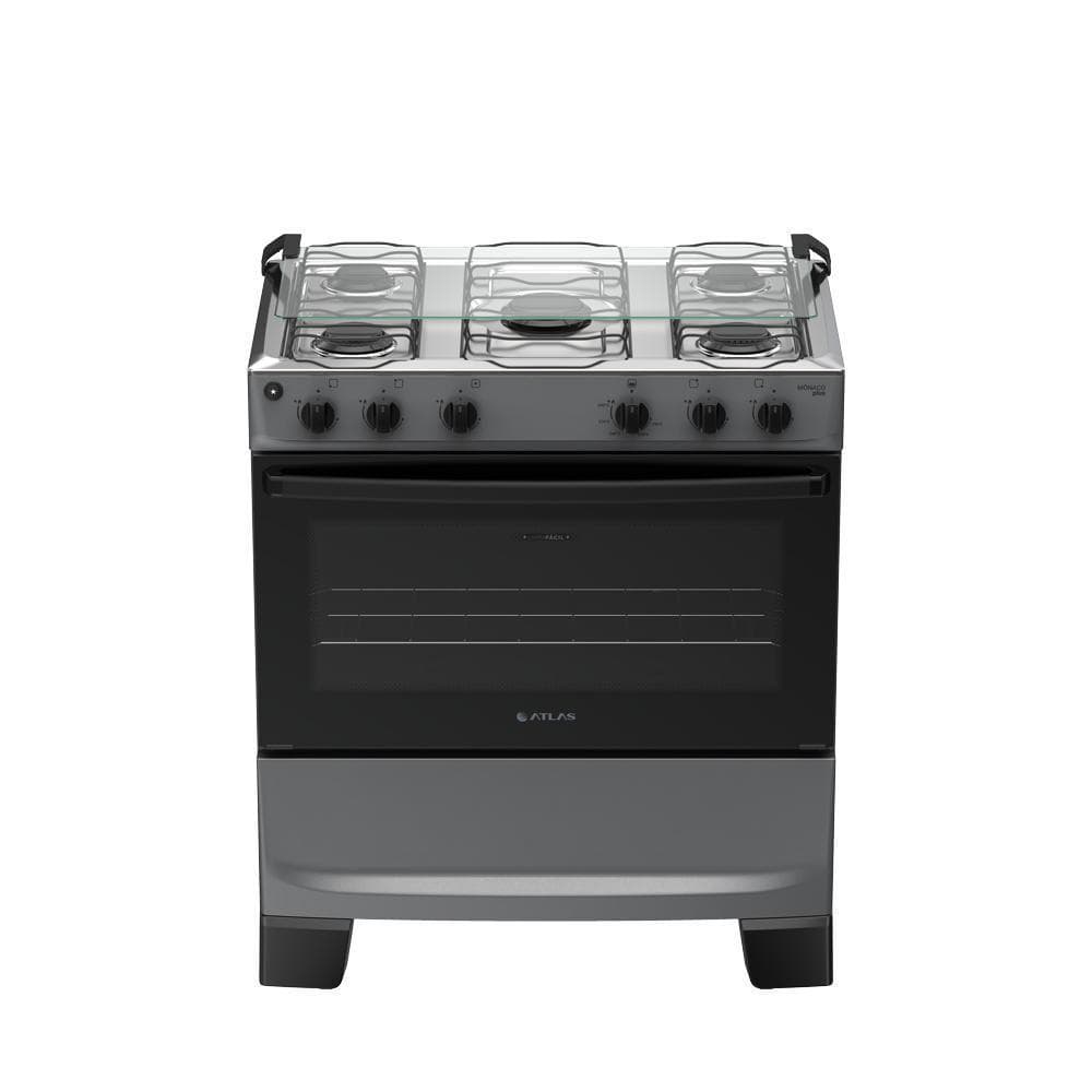 Fogão 5 Bocas Atlas Mônaco Plus Mesa De Inox Bivolt Titanium