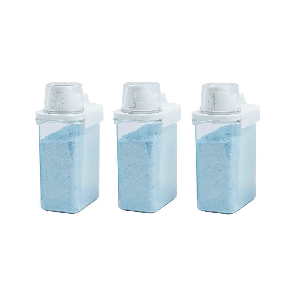 Kit de 3 porta sabão em pó 1,8L com copo dosador e travas de lavanderia - Oikos