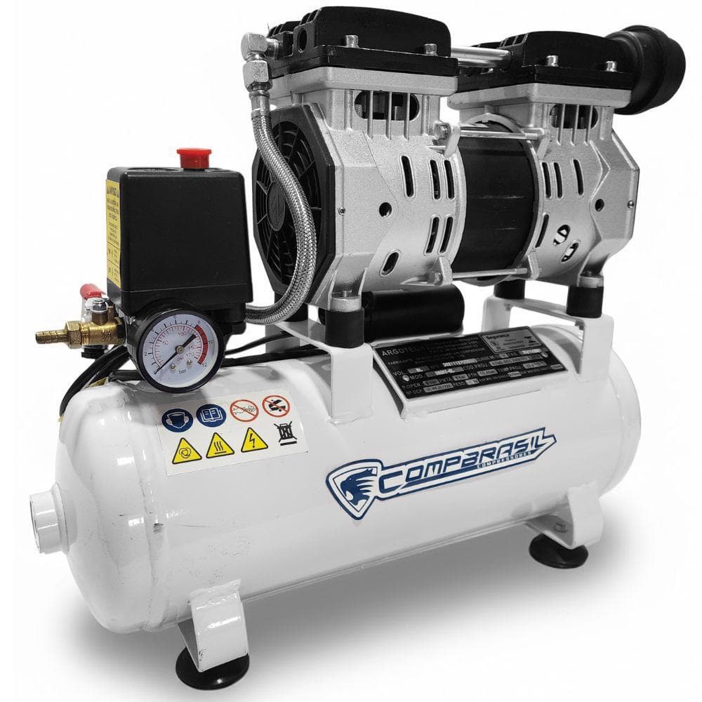 Compressor de Ar Silencioso Sem Óleo 8L 1,1HP 1100-8L COMPBRASIL