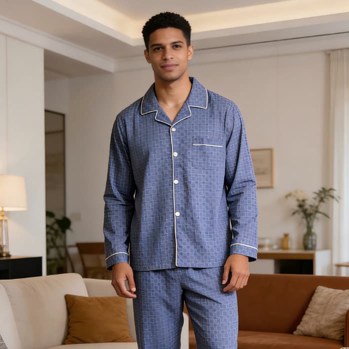 Pijama conjunto masculino comprido confortável, estampa moderna para casa e todas as estações